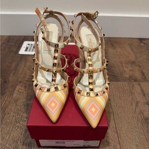 Valentino Women's Rockstud Heels in Orange and Yellow